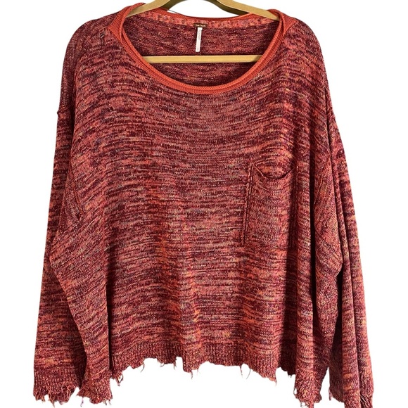 Free People Prism Space Dye Oversized Sweater Cotton Linen Blend Coral Hues Sz S - Picture 2 of 12